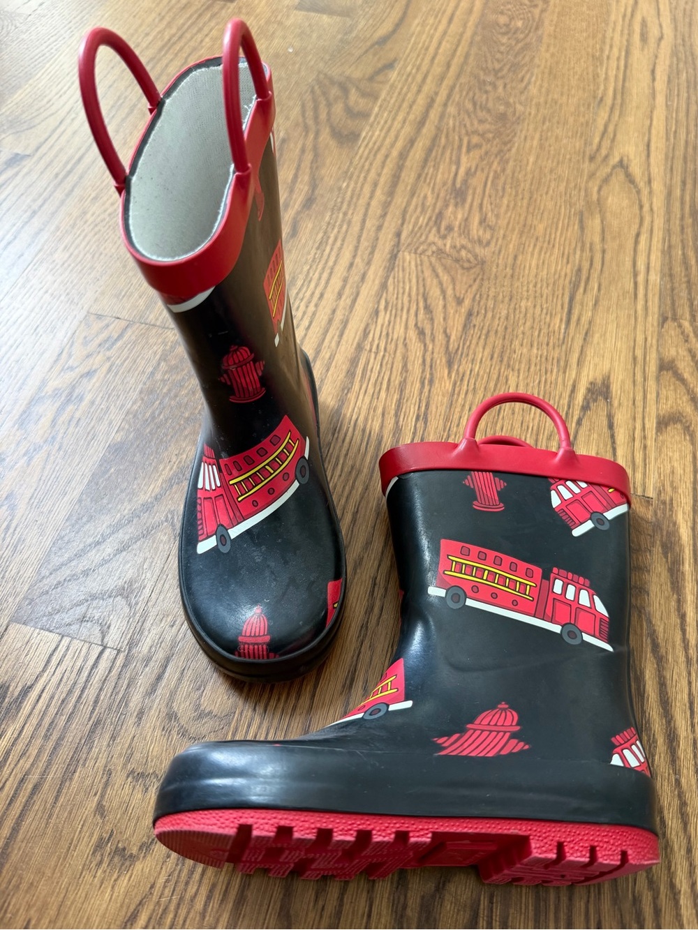 Norty Black & Red Fire Truck Rain Boots, toddler size 9